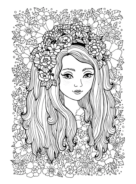 Menina com coroa de flores — Vetor de Stock