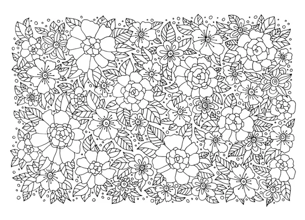 Teste padrão floral monocromática de contorno — Vetor de Stock