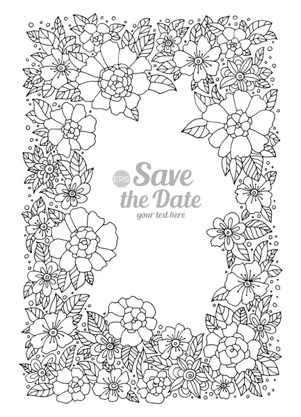 Cadre floral monochrome de contour — Image vectorielle