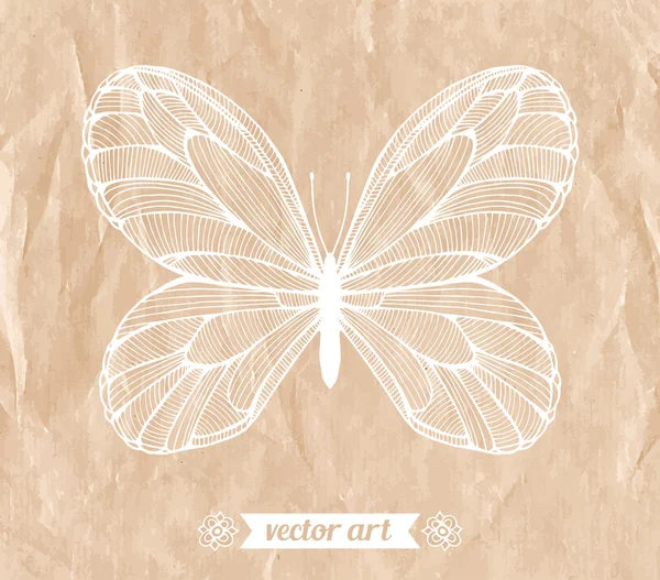 Farfalla su documento sgualcito bianca — Vettoriale Stock