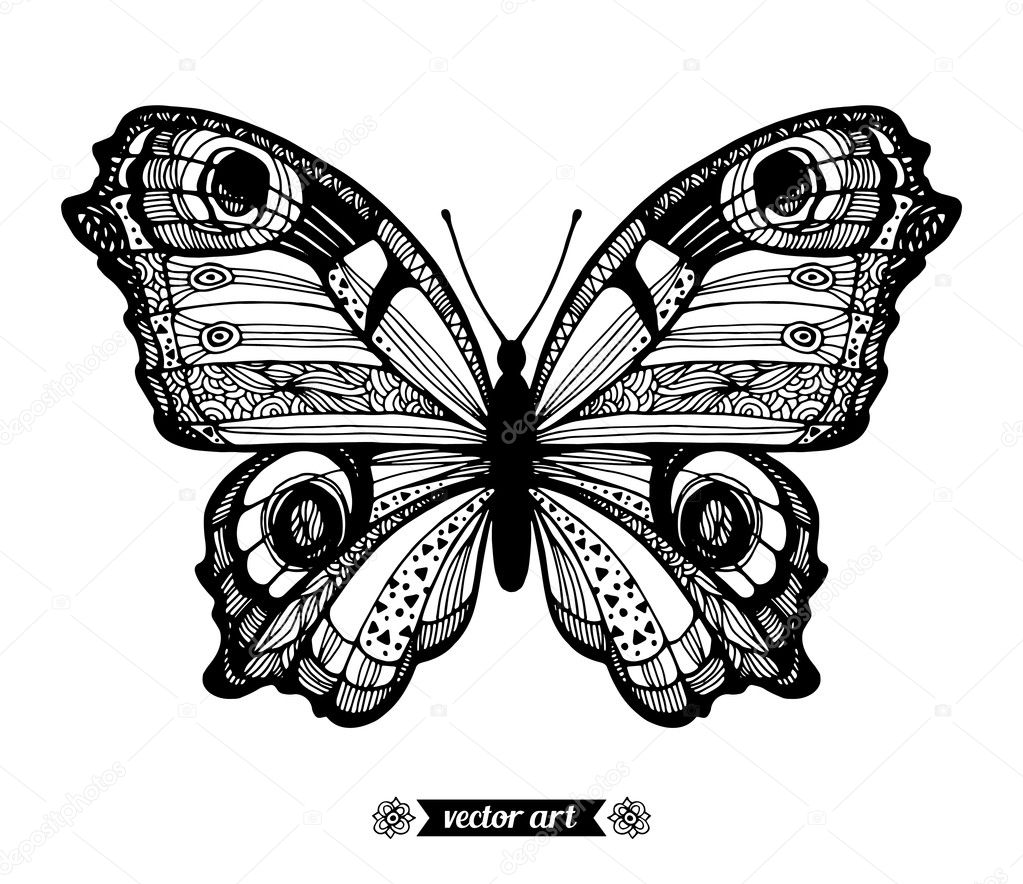 Outline monochrome butterfly