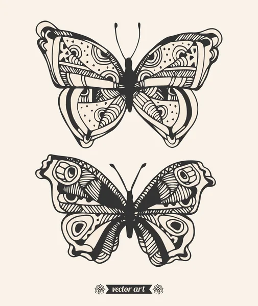 Gliederung-Monochrom-Schmetterlinge — Stockvektor