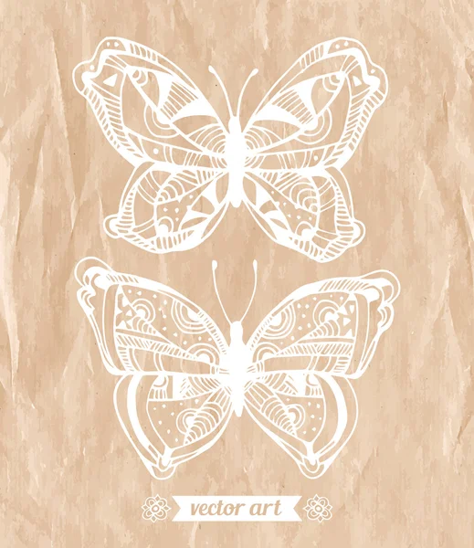 Fantastiska fjärilar på pappersstruktur — Stock vektor