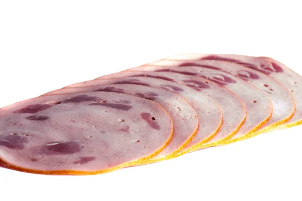 Gesneden Gerookte Smakelijke Ham Geïsoleerd Witte Achtergrond — Stockfoto