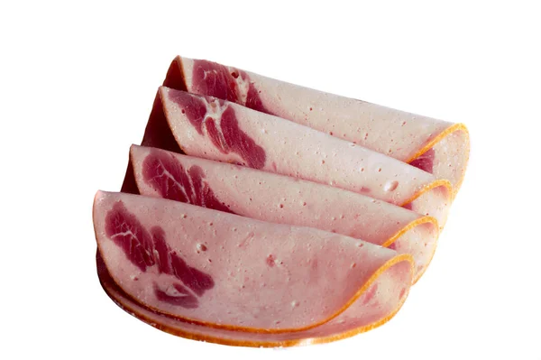 Affettato Affumicato Gustoso Prosciutto Isolato Sfondo Bianco — Foto Stock