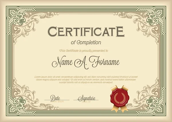 Certificat d'achèvement Cadre floral vintage . — Image vectorielle