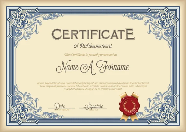 Certificaat van voltooiing Vintage bloemen Frame. — Stockvector