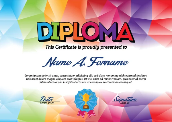 Modello di certificato di diploma con cornice colorata per bambini — Vettoriale Stock