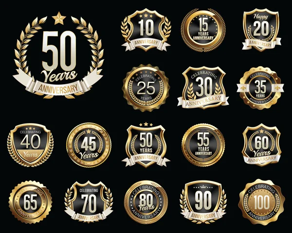 Ensemble d'insignes d'anniversaire d'or. Ensemble de signes d'anniversaire d'or . — Image vectorielle