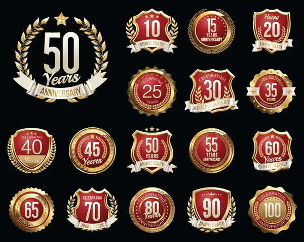 Set de Placas de Aniversario de Oro. Conjunto de Signos de Aniversario de Oro . — Archivo Imágenes Vectoriales