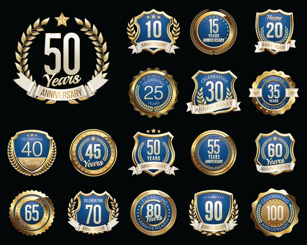 Set of Golden Anniversary Badges. Set of Golden Anniversary Signs. — Stock Vector