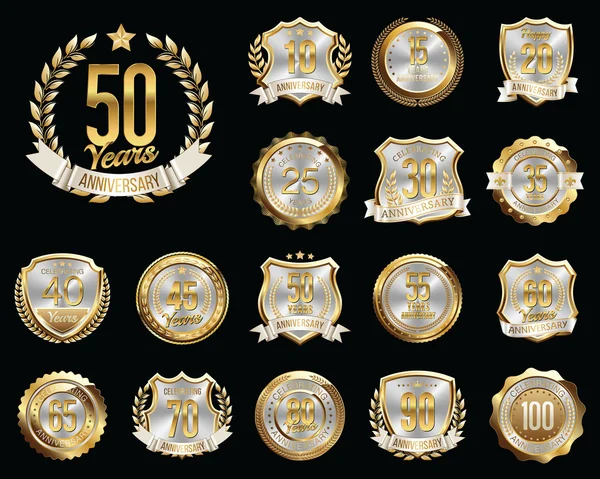 Conjunto de emblemas de aniversário de ouro. Conjunto de Sinais de Aniversário de Ouro . —  Vetores de Stock