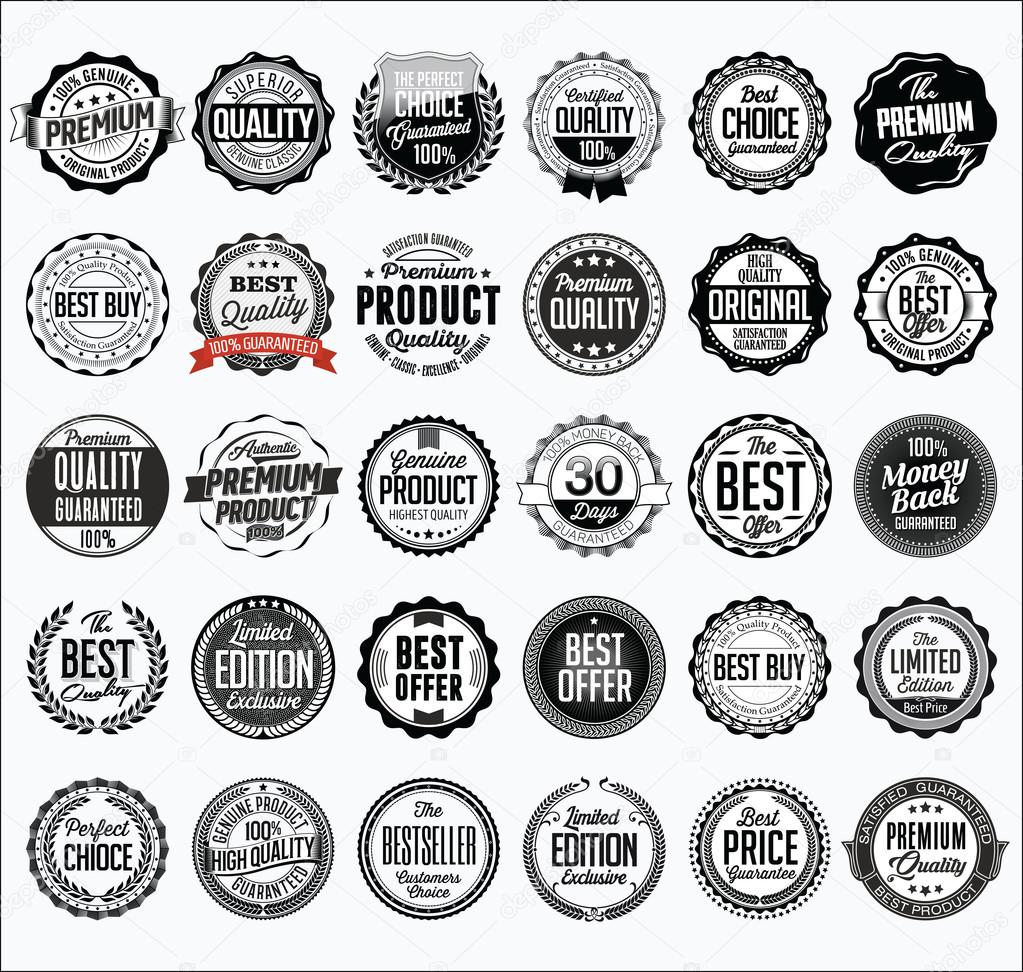 Collection of Retail Black Badges on a White Background