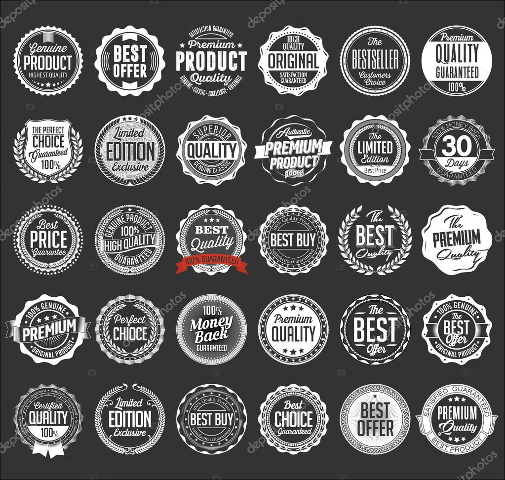 Collection of Retail White Badges on a Black Background Stock Vector by