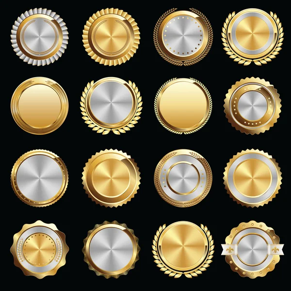 Ensemble de sceaux et d'insignes de certificat d'or et d'argent — Image vectorielle