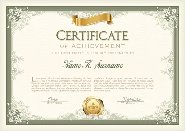 Certificate of Achievement Vintage Frame with Gold Ribbon. Landscape. — Stock Vector