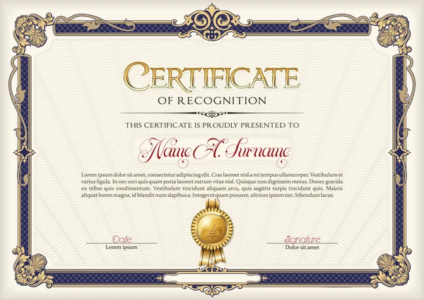 Certificado de Reconhecimento Vintage Frame . — Vetor de Stock