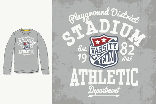 T-shirt tryck. Grafisk design. Konstverk. Stadium. — Stock vektor