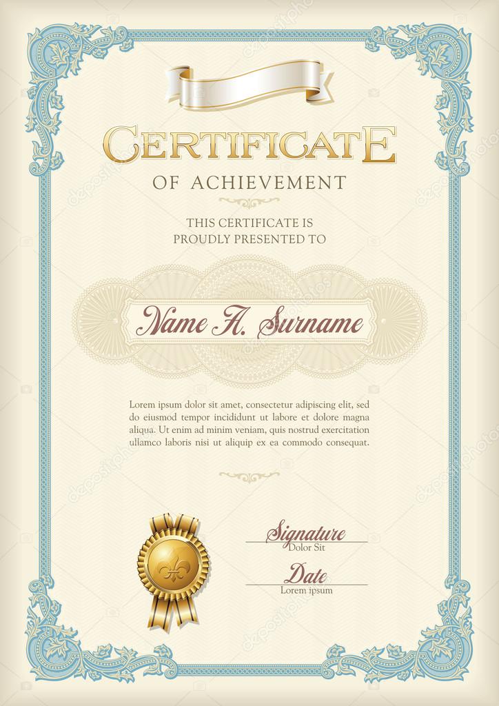 Certificate of Achievement Vintage Frame. Portrait.