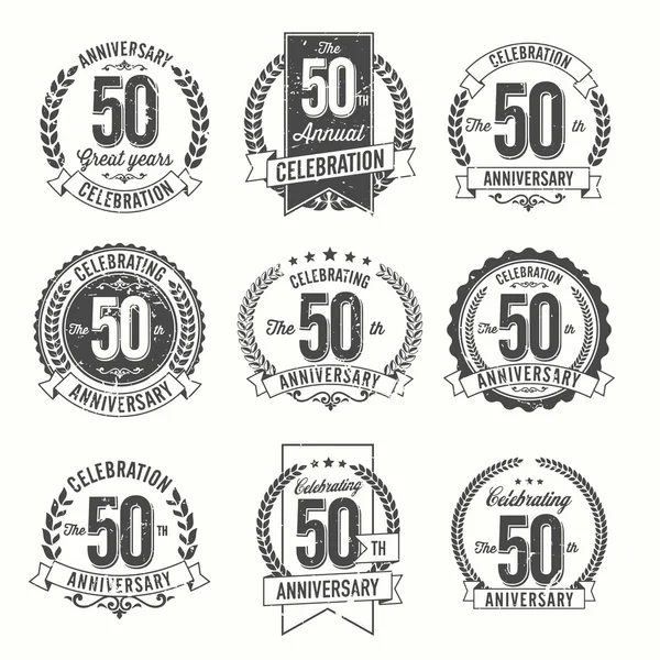 Conjunto de insignias de aniversario vintage 50º año de celebración . — Vector de stock