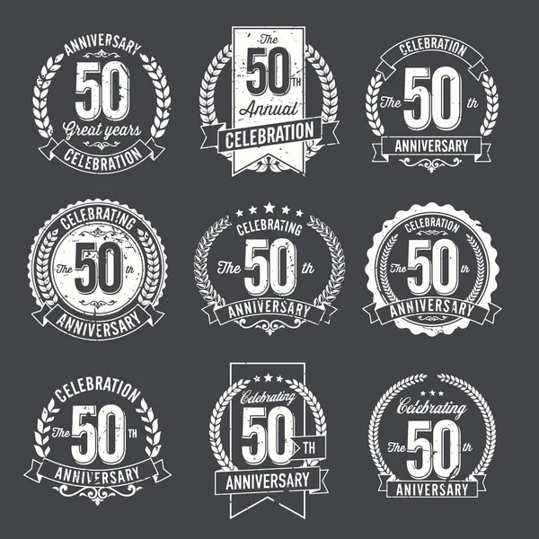 Set of Vintage Anniversary Badges 50th Year Celebration. — Stock Vector