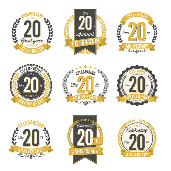 Uppsättning av Retro Anniversary emblem 20 årsjubileum — Stock vektor