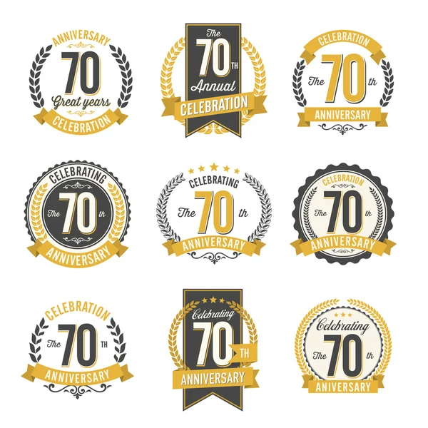 Set van Retro verjaardag Badges 70e jaarviering — Stockvector