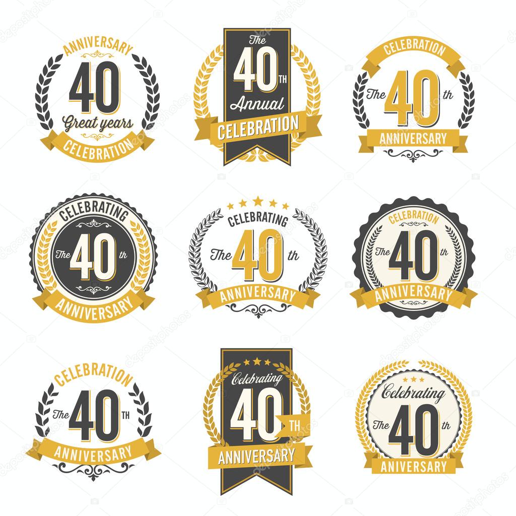 Set of Retro Anniversary Badges 40th Year Celebration