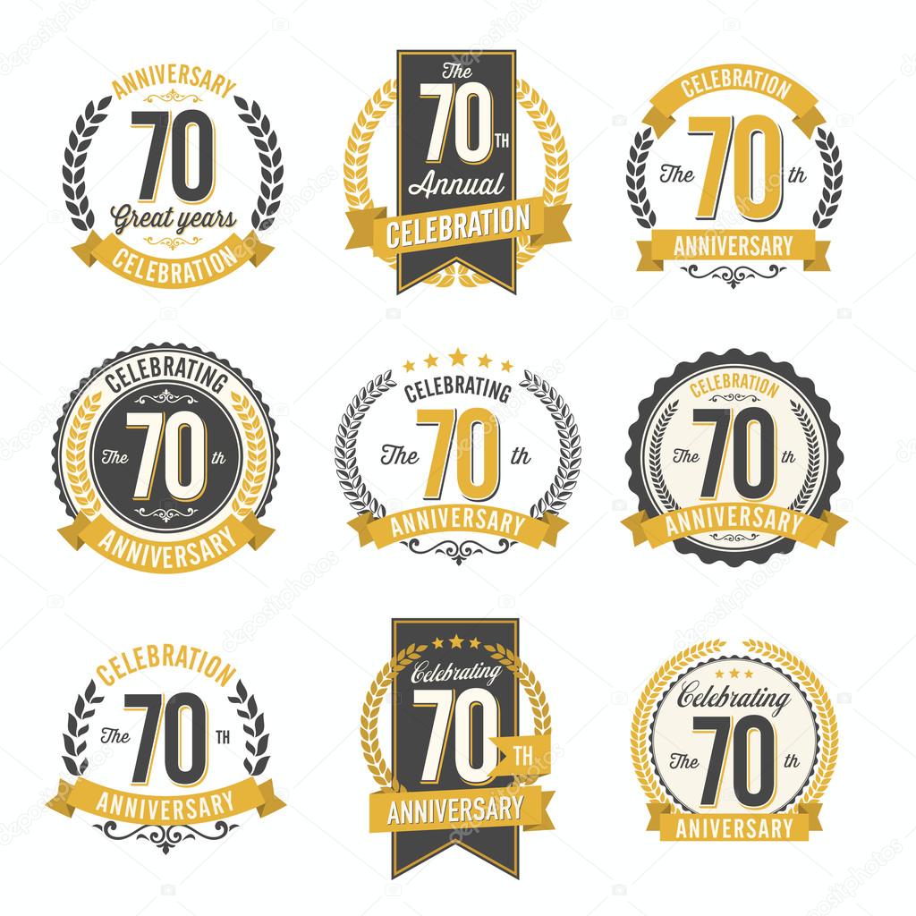 Set of Retro Anniversary Badges 70th Year Celebration