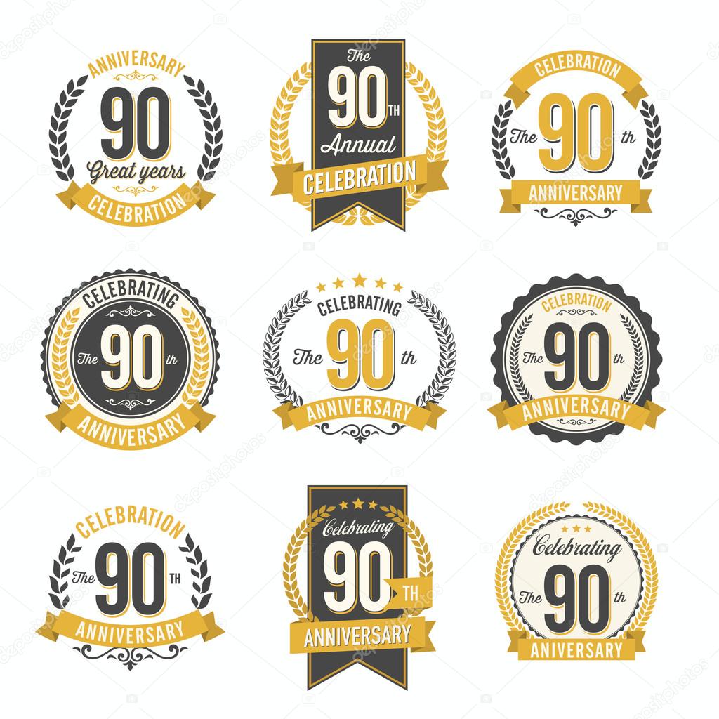 Set of Retro Anniversary Badges 90th Year Celebration