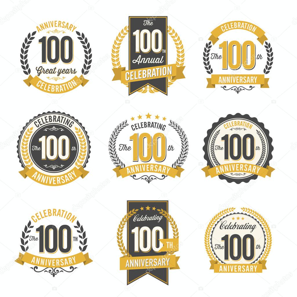 Set of Retro Anniversary Badges 100th Year Celebration