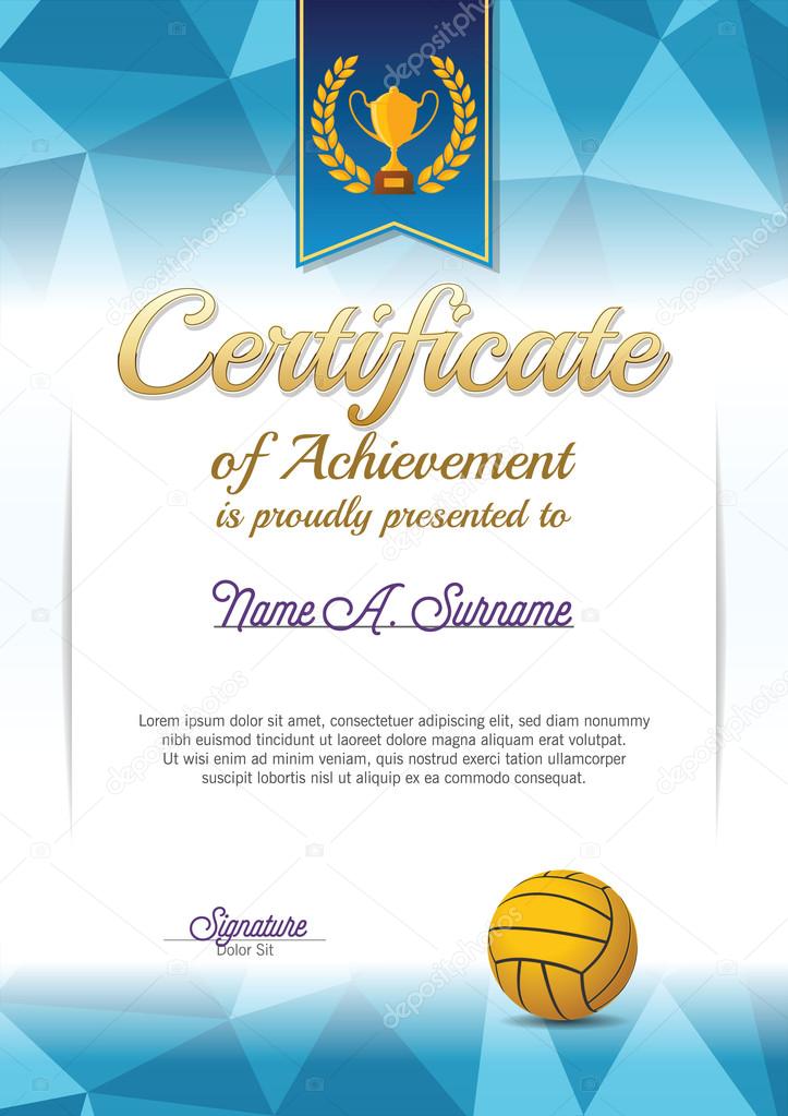 Certificate of Achievement. Water polo Certificate . Portrait.