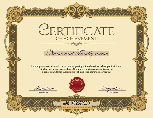 Antique Vintage Ornament Frame Certificate of Achievement. — Stock Vector