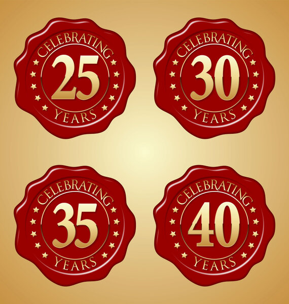 Юбилейные значки Золото на красной восковой печати 25th, 30th, 35th, 40th Year 's Celebration
