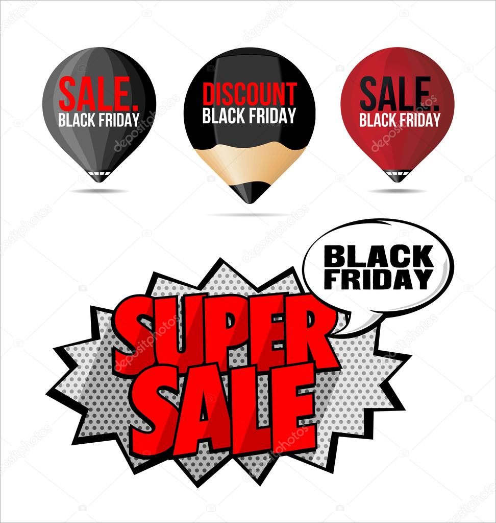Set Black Friday Sale Stickers and Labels Red.