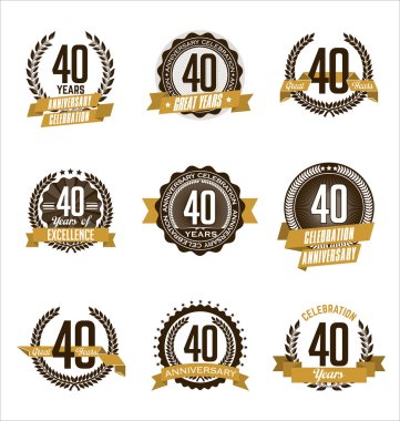 Vintage Anniversary Badges Brown and Gold 40th Year's Celebration clipart