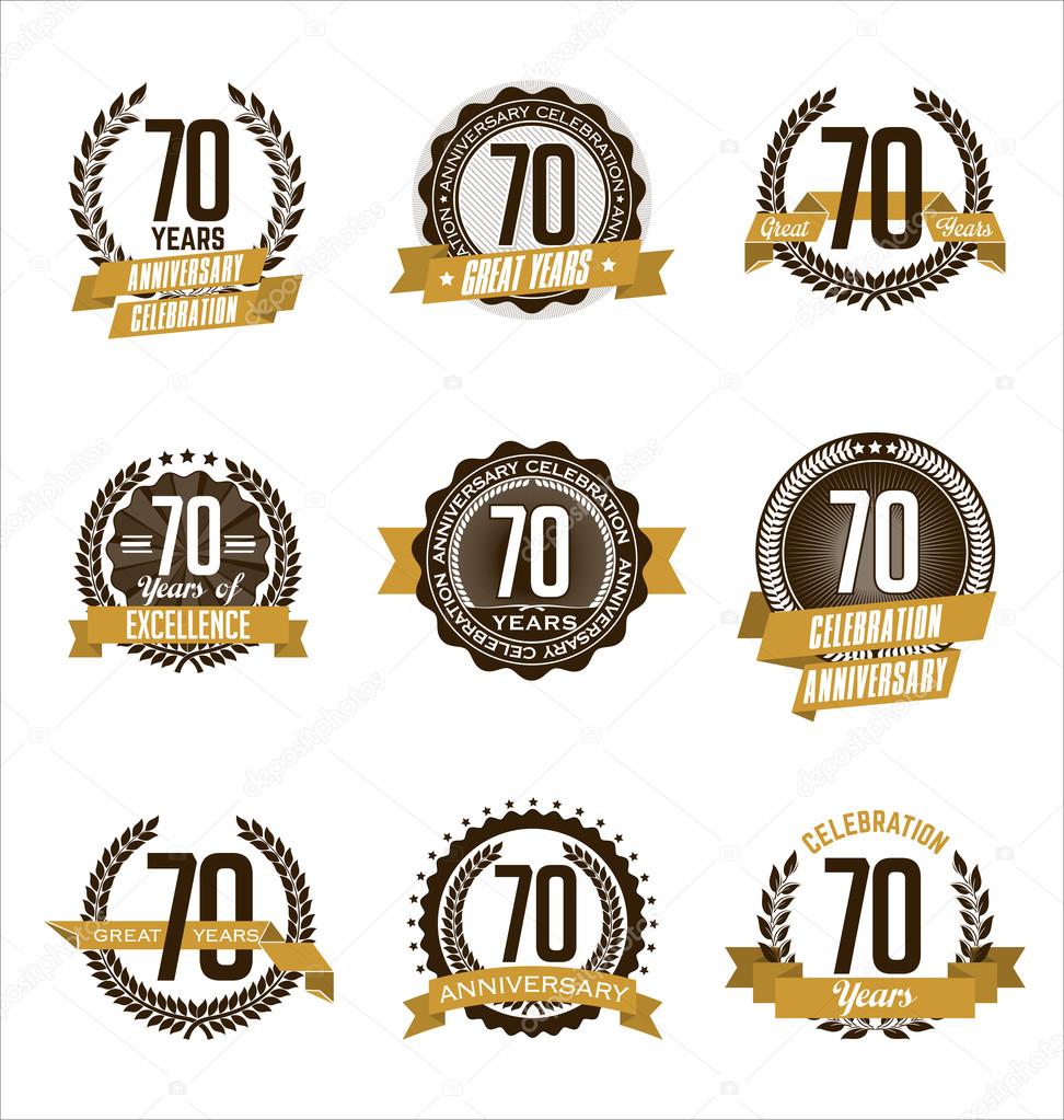Vintage Anniversary Badges Brown and Gold 70th Year's Celebration