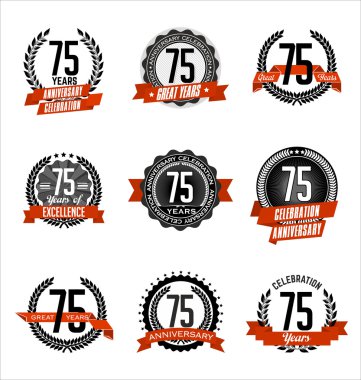 Vintage yıldönümü rozetleri siyah ve kırmızı 75 yıl kutlamaları