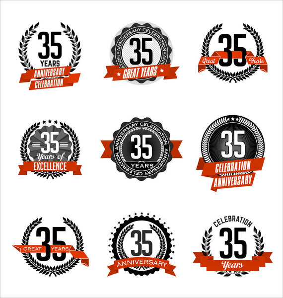 Vintage Anniversary Badges Black and Red 35th Year's Celebration