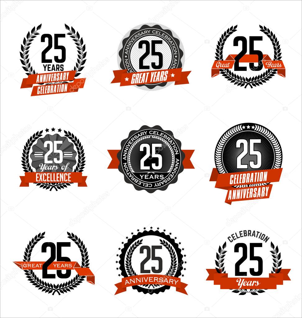 Vintage Anniversary Badges Black and Red 25th Year's Celebration