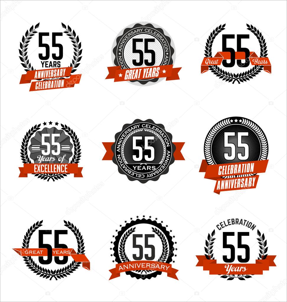 Vintage Anniversary Badges Black and Red 55th Year's Celebration