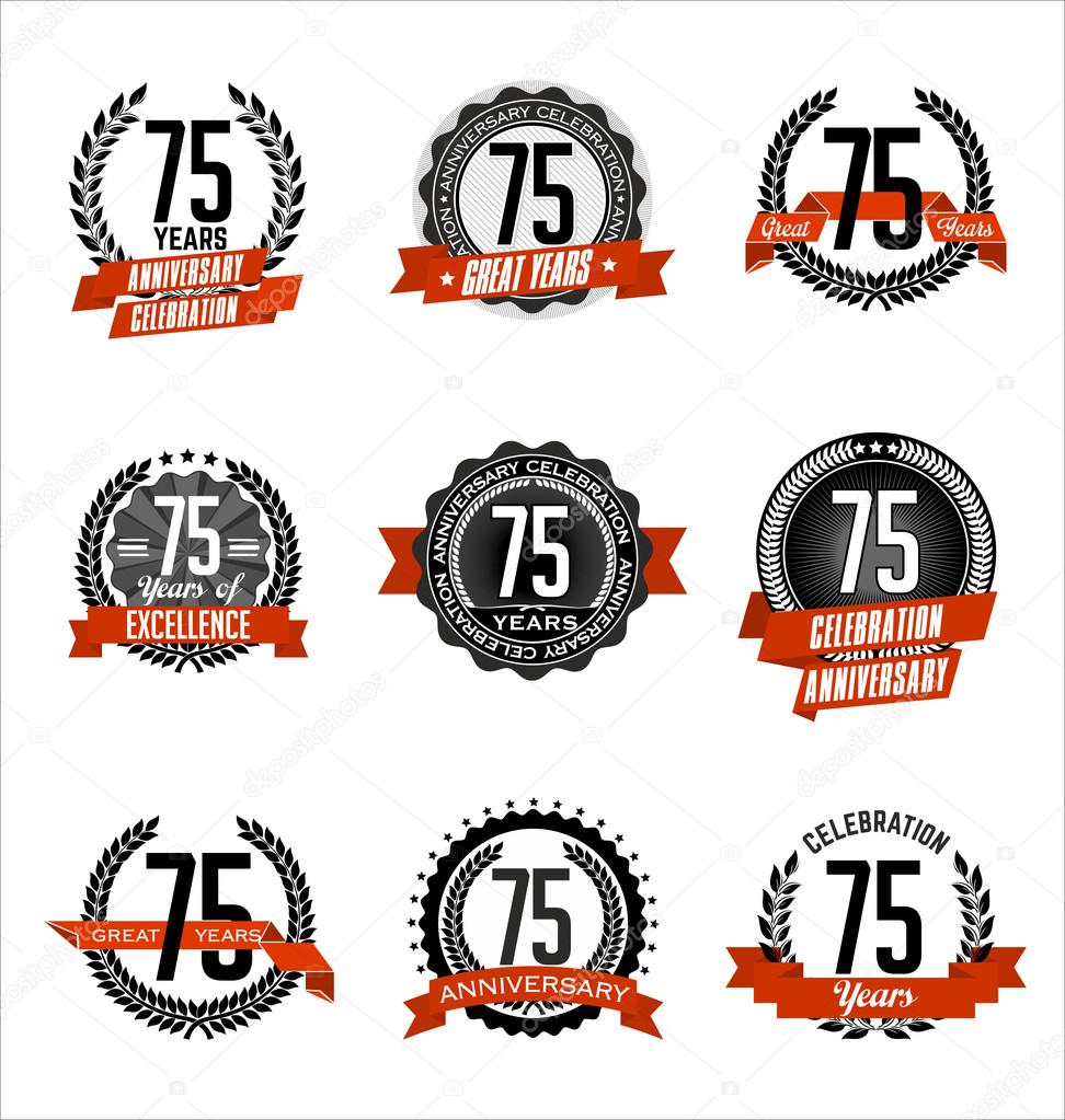 Vintage Anniversary Badges Black and Red 75th Year's Celebration