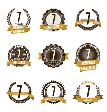 Vintage yıldönümü rozetleri kahverengi ve altın 7 yıl kutlamaları
