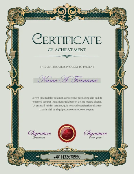 Certificato di realizzazione Ritratto con cornice di antico ornamento vintage . — Vettoriale Stock