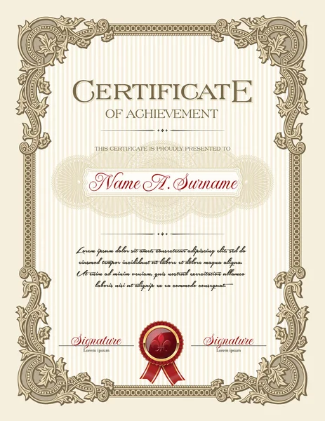 Certificado de Retrato de Logro con Adorno Floral Vintage Frame . — Vector de stock