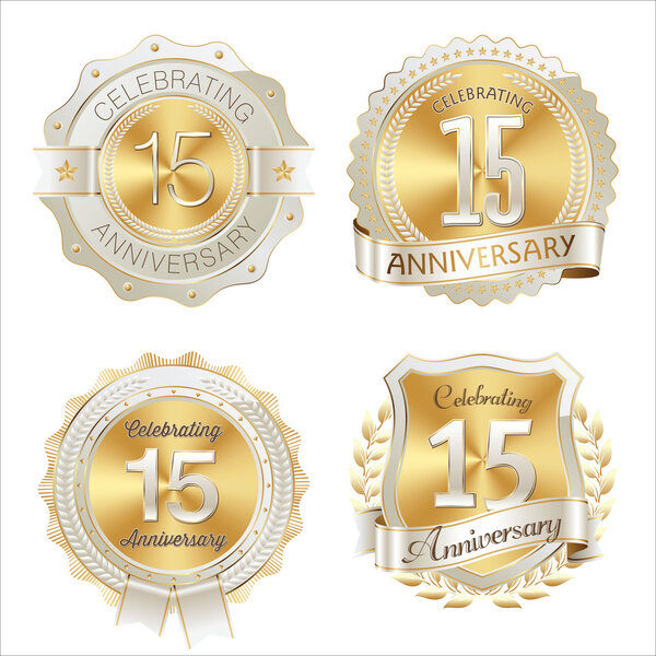 Gold and White Anniversary Badges15th Years Celebration