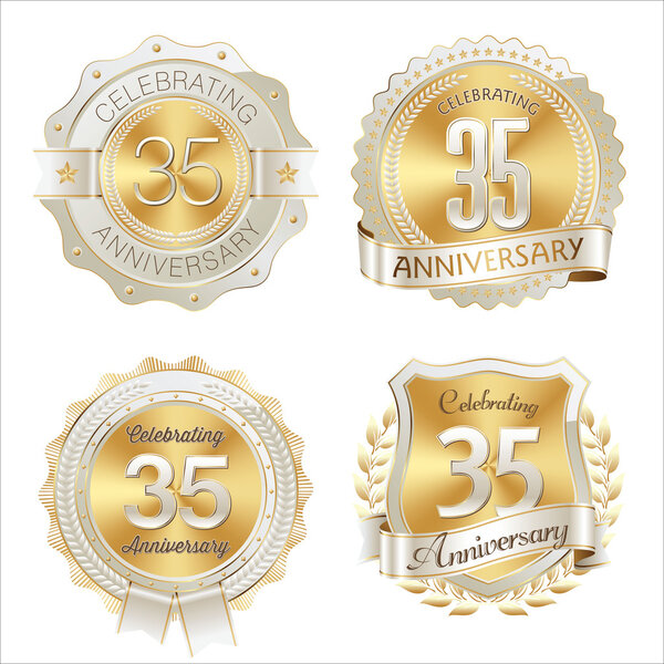 Gold and White Anniversary Badges 35th Years Celebration