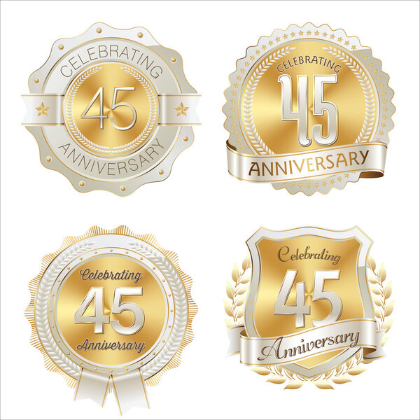 Gold and White Anniversary Badges 45th Years Celebration