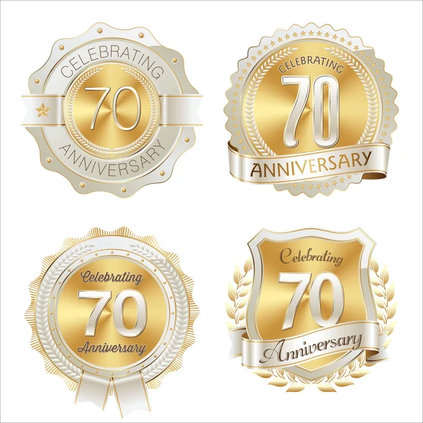 Arany és fehér évforduló jelvények 70 éves ünnepe — Stock Vector