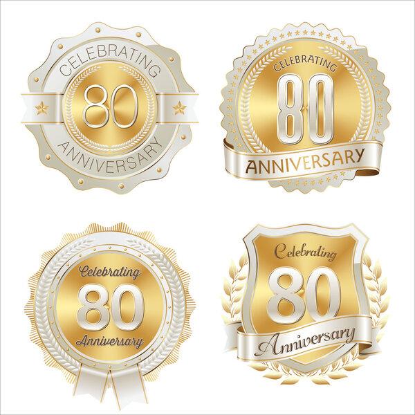 Gold and White Anniversary Badges 80th Years Celebration
